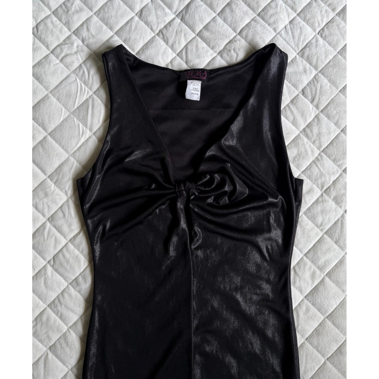 Y2k Hot Miami Styles Midi Black Bow Bodycon Little Black Dress Sz S Coquette